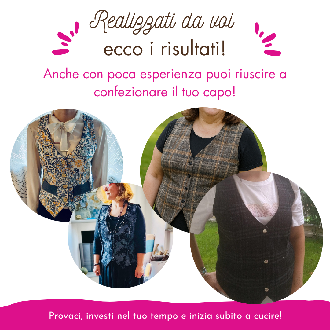 Gilet donna CARTAMODELLO Lady e VIDEO tutorial da taglia 38 a 52