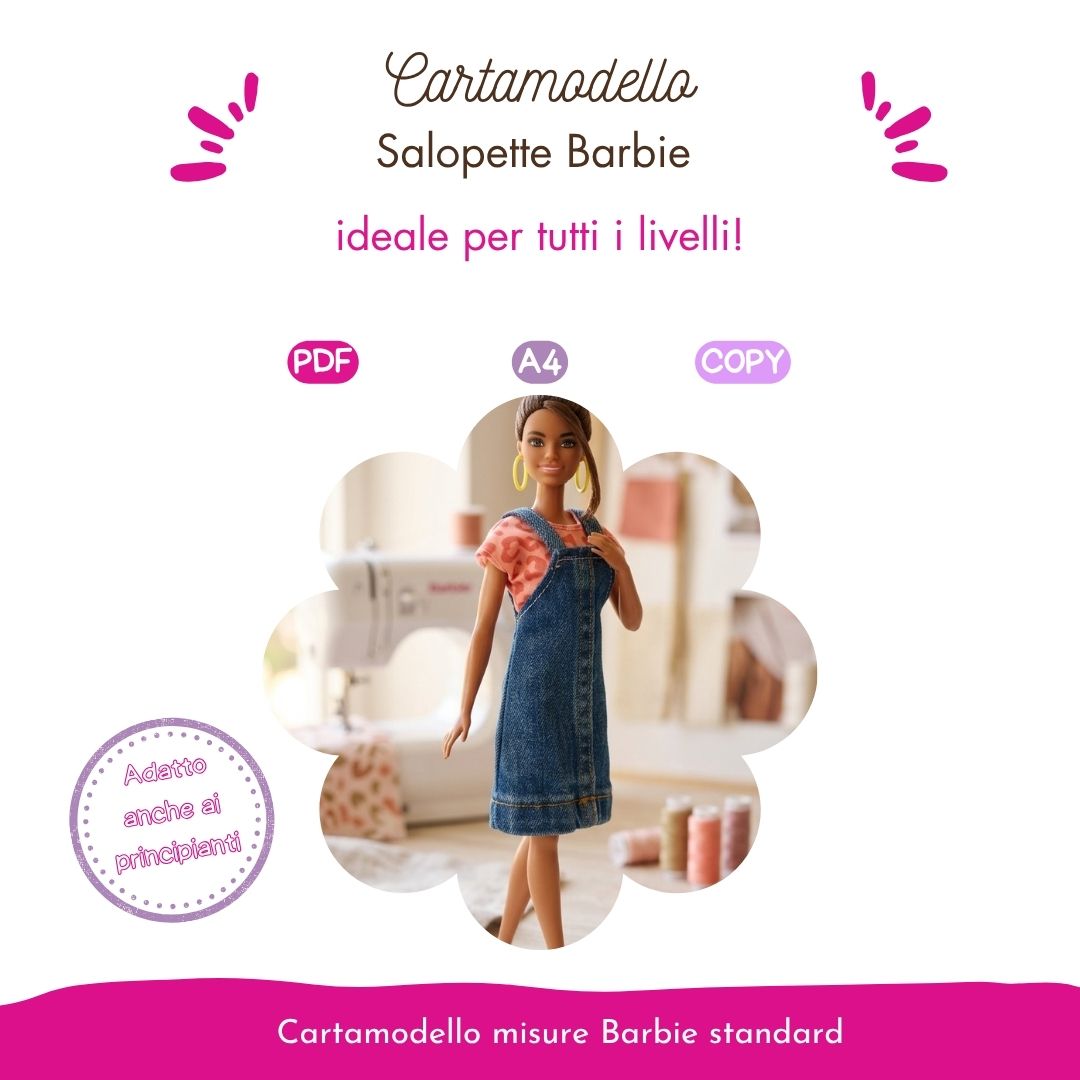 Salopette vestito, CARTAMODELLO GRATUITO per Bambola tipo Barbie