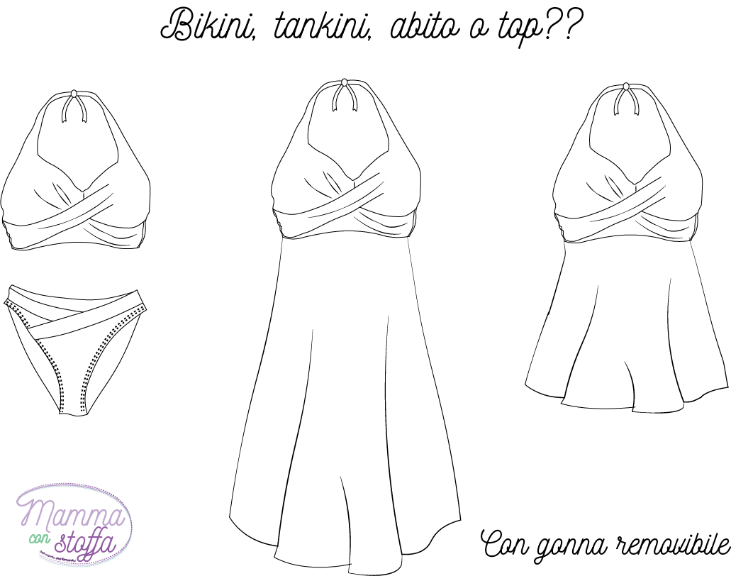 Costume-abito-tankini CARTAMODELLO Marilyn donna da misura II° a VIII°