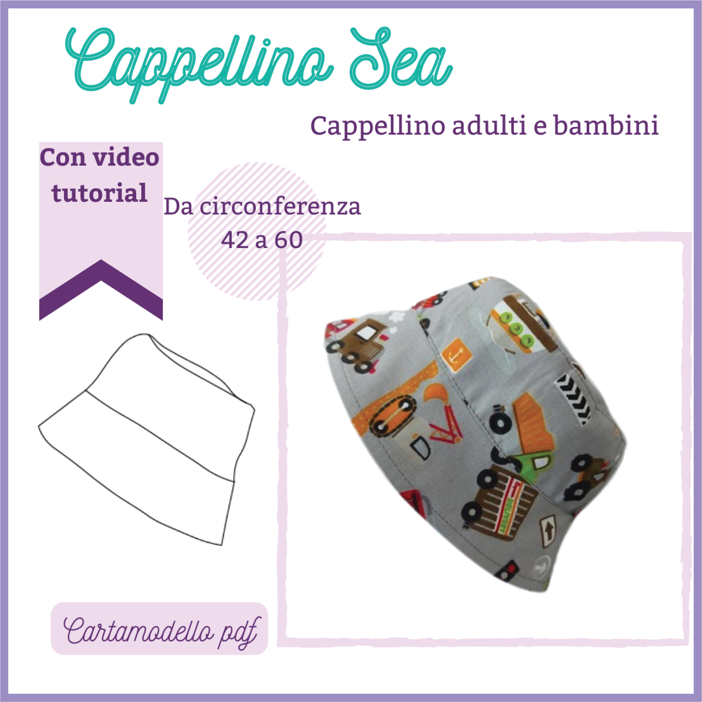 Berretto alla pescatora CARTAMODELLO PDF sea, adulti e bambini con video tutorial