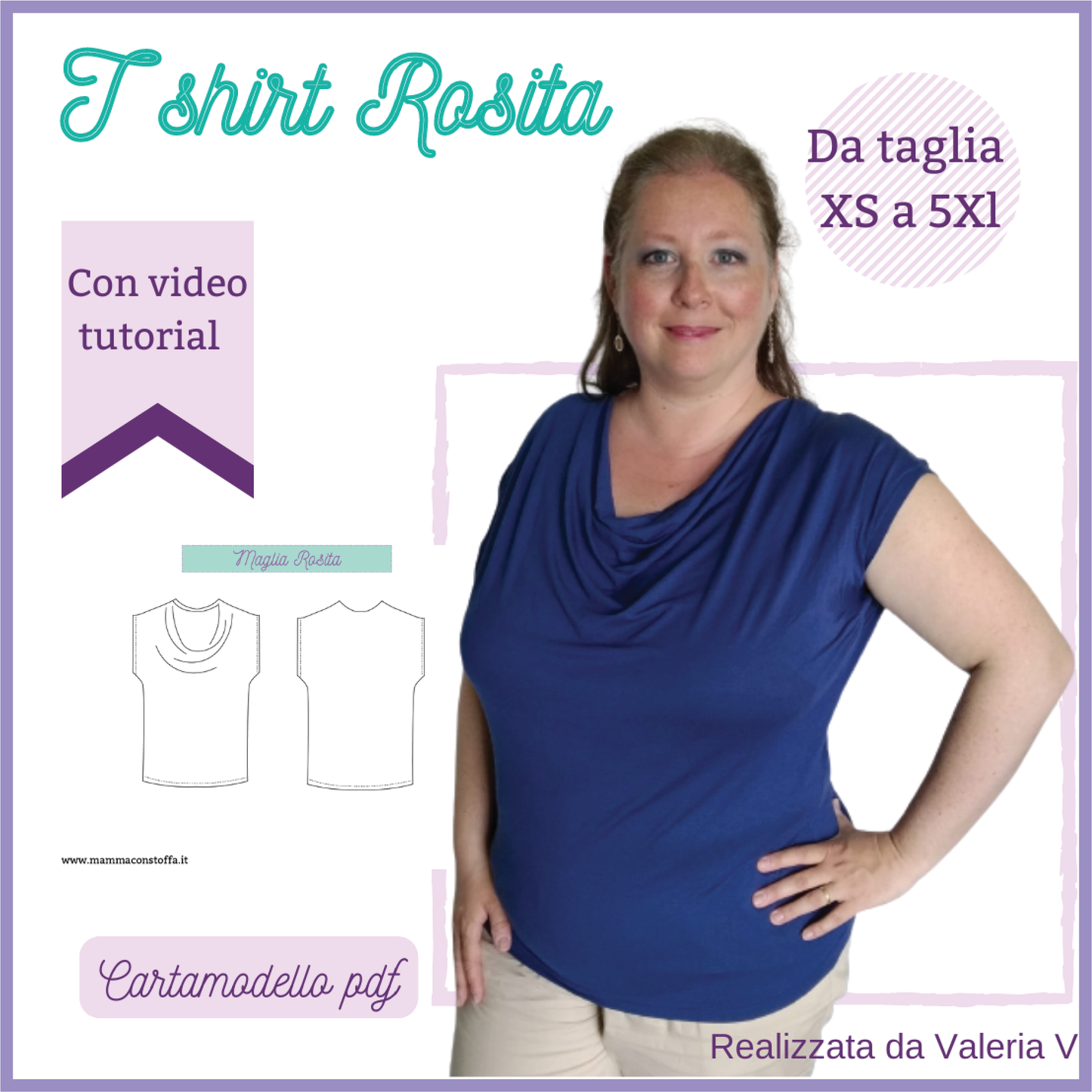 T shirt CARTAMODELLO PDF donna Rosita da taglia XS a 5xl