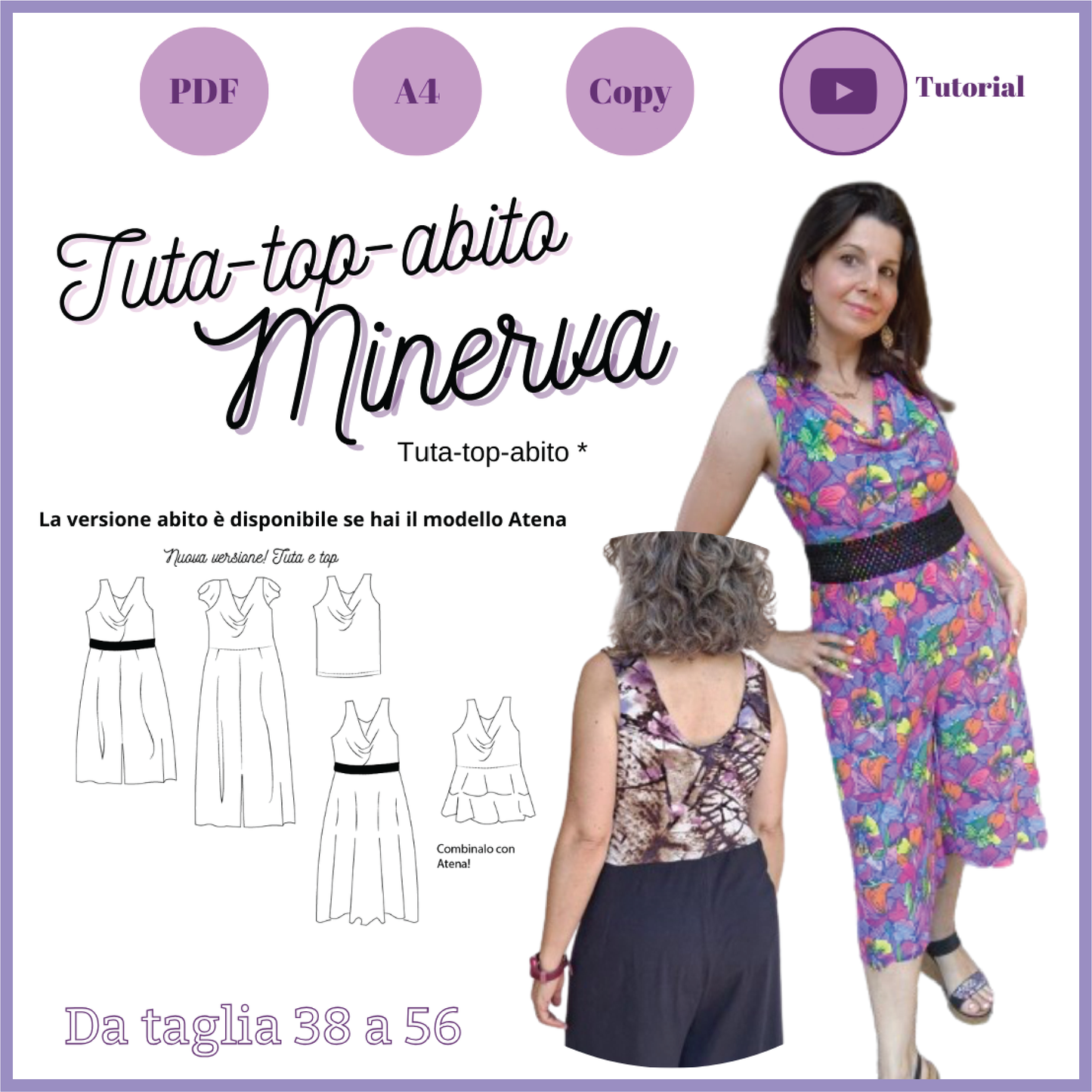 Tuta- top e canotta CARTAMODELLO Minerva donna da taglia 38 a 56