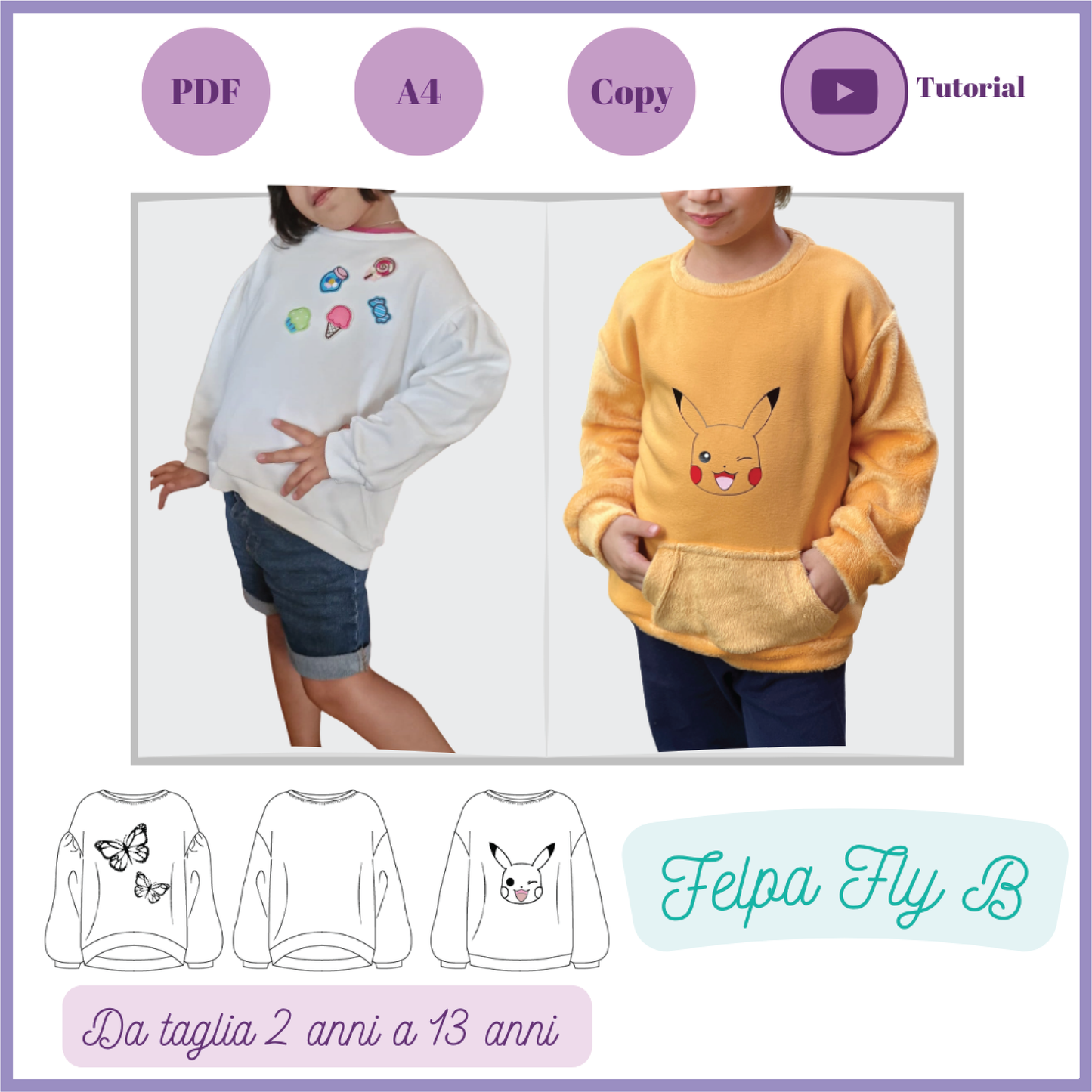 Felpa morbida bimbi Fly B, mini corso con cartamodello pdf da taglia 2 a 13 anni!