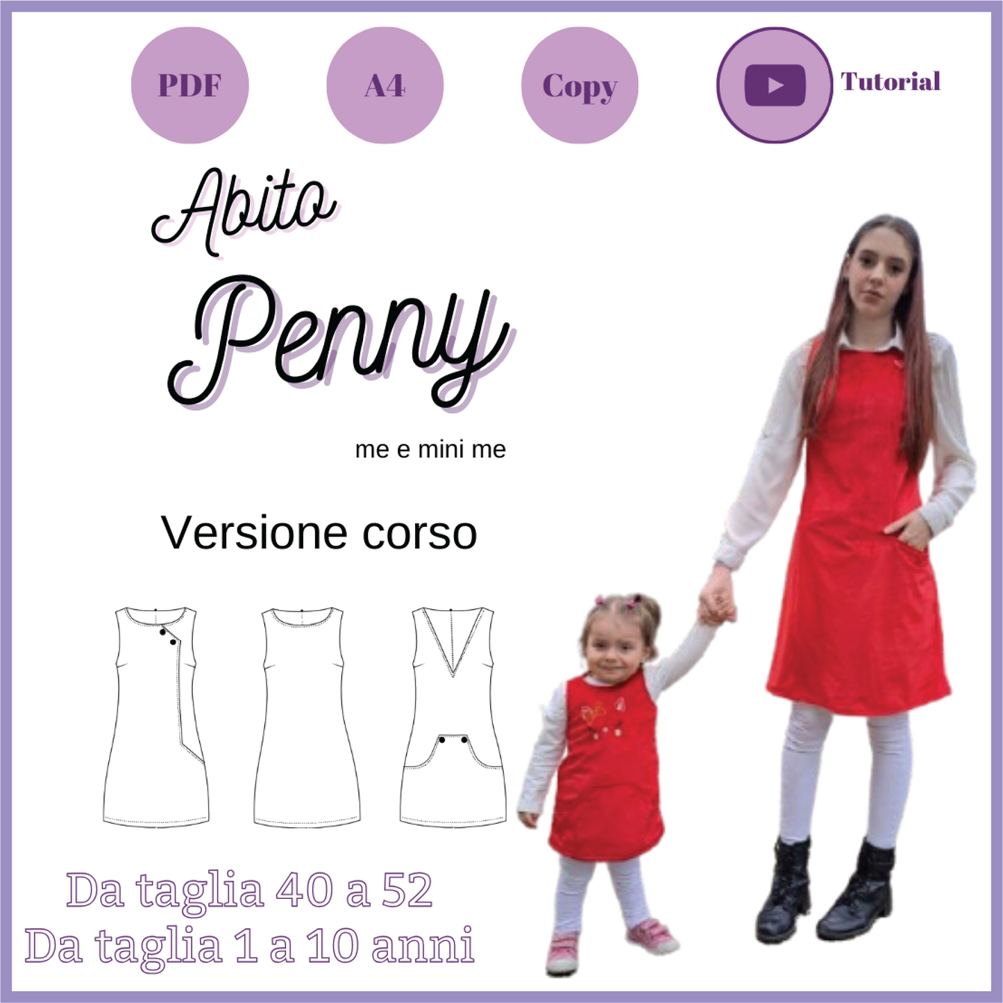 Abito linea ad A Penny CARTAMODELLO e CORSO donna e bambina