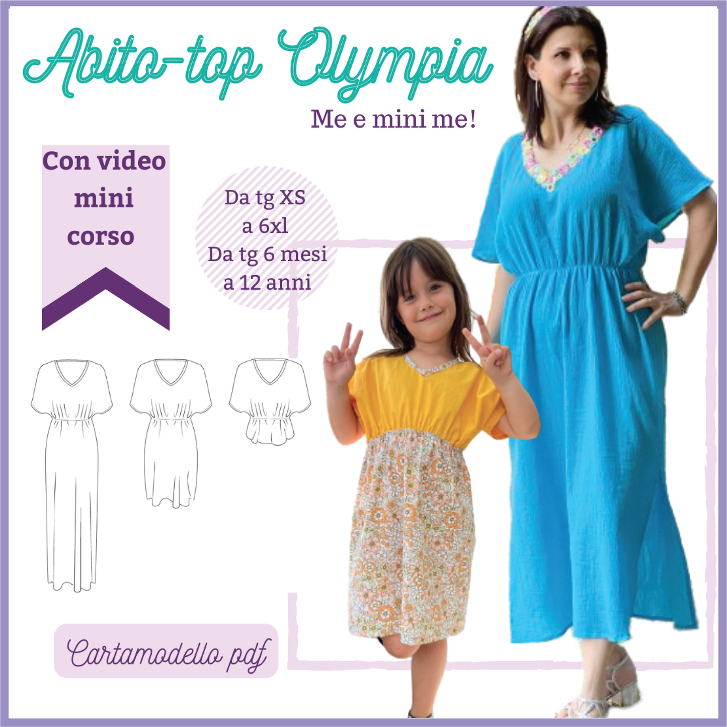 Cartamodello abito-copricostume-top donna e bambina OLYMPIA me e mini me!