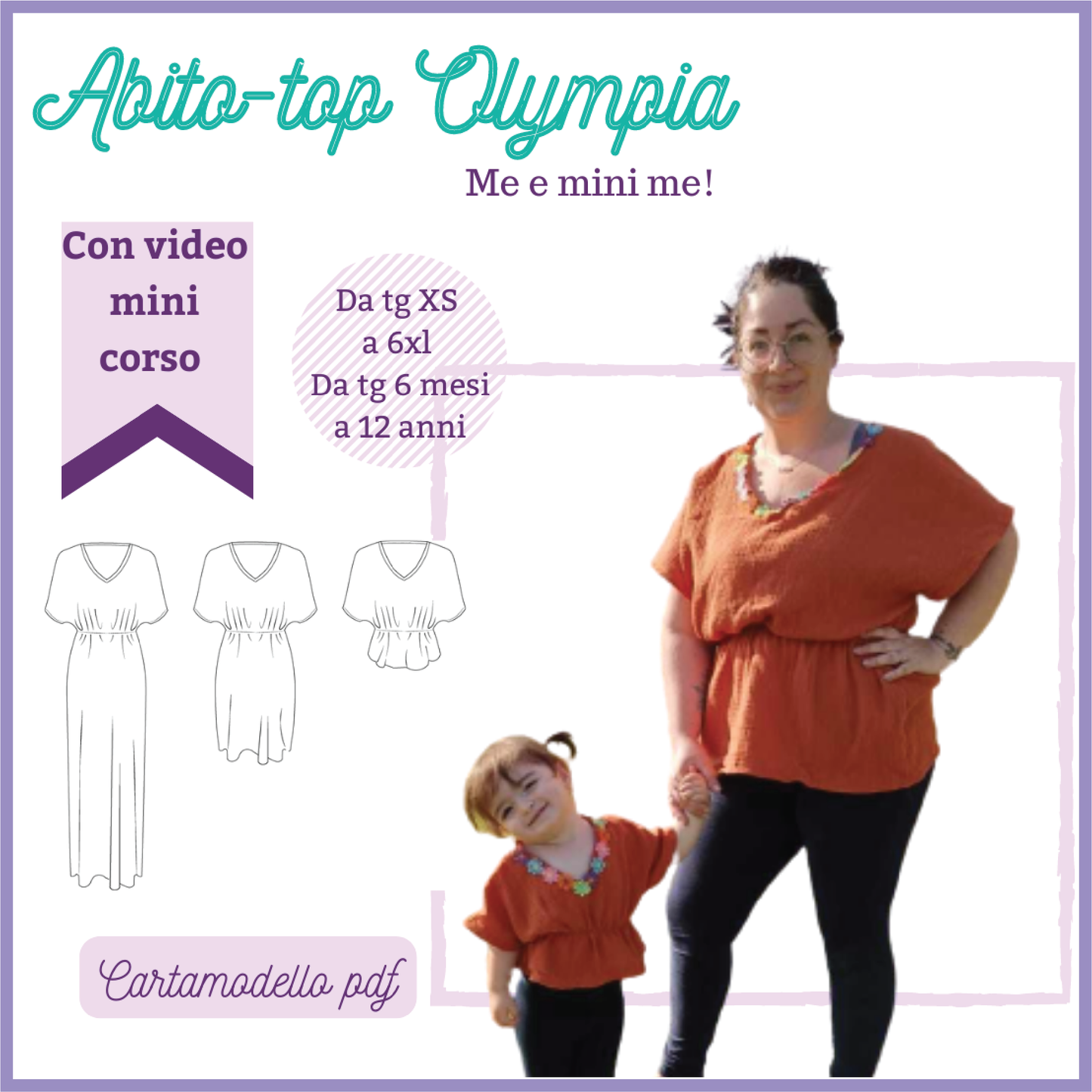 Cartamodello abito-copricostume-top donna e bambina OLYMPIA me e mini me!