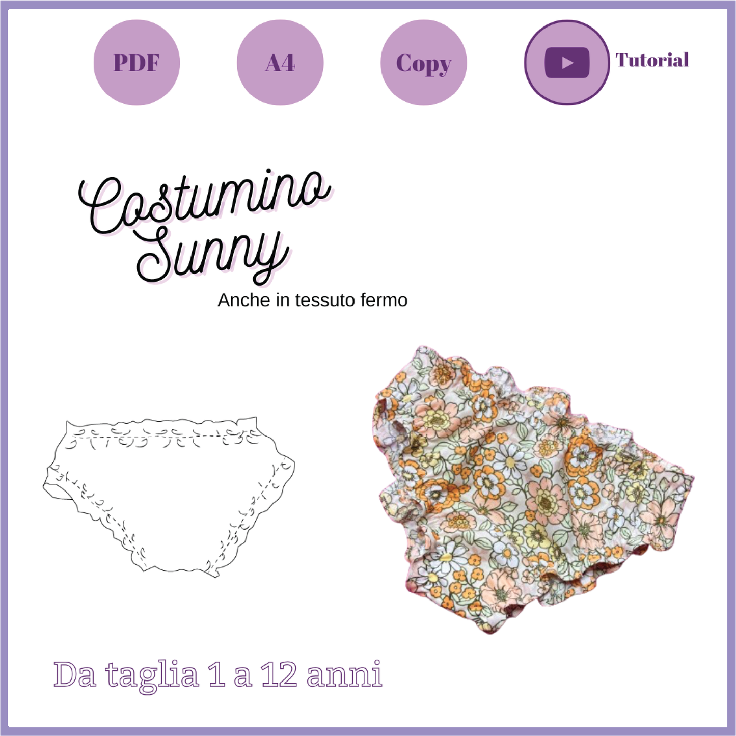 Costumino Slip CARTAMODELLO SUNNY pdf bambina da taglia 1 a 12 anni