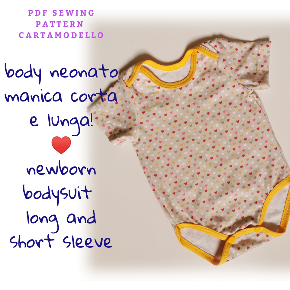 Body neonato CARTAMODELLO PDF manica lunga e corta