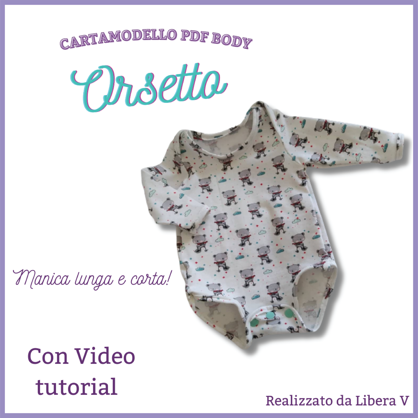 Body neonato CARTAMODELLO PDF manica lunga e corta