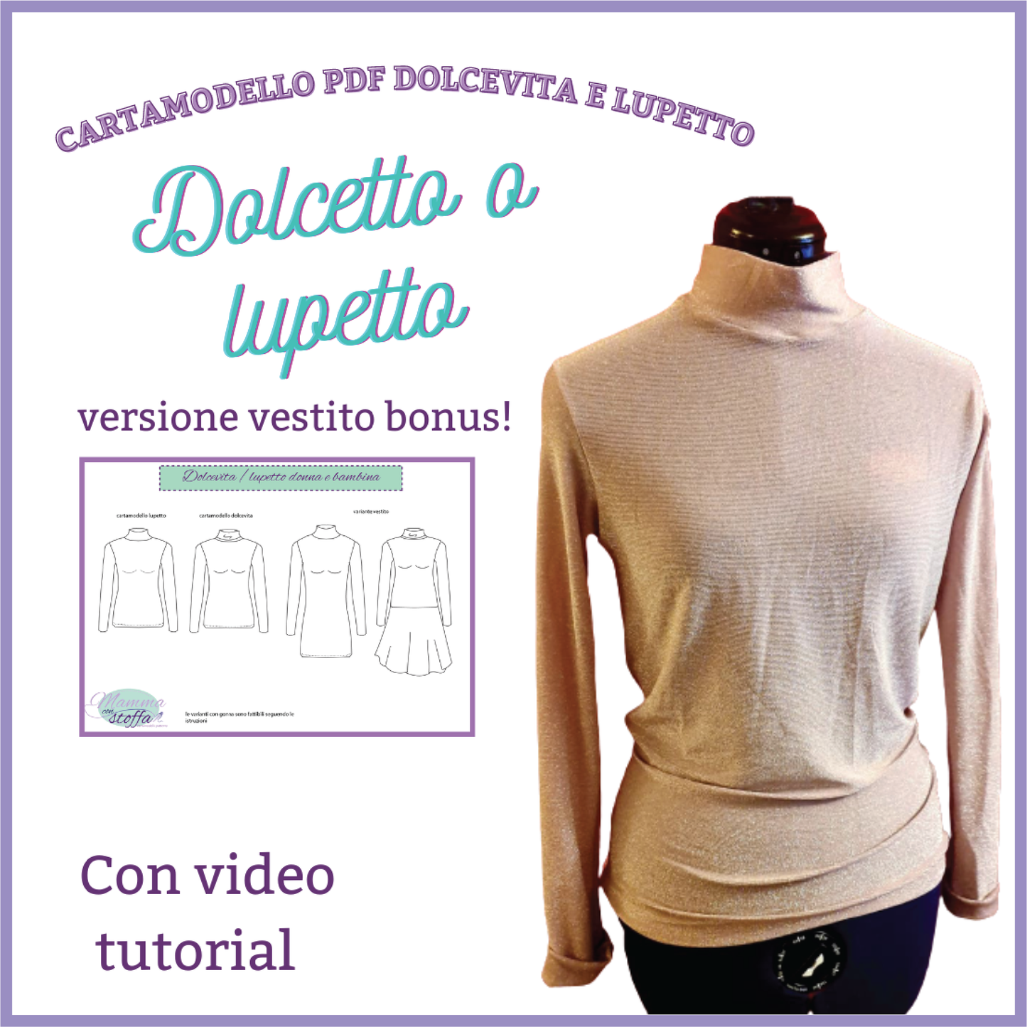 Dolcevita-lupetto CARTAMODELLO PDF donna da taglia S a 4xl
