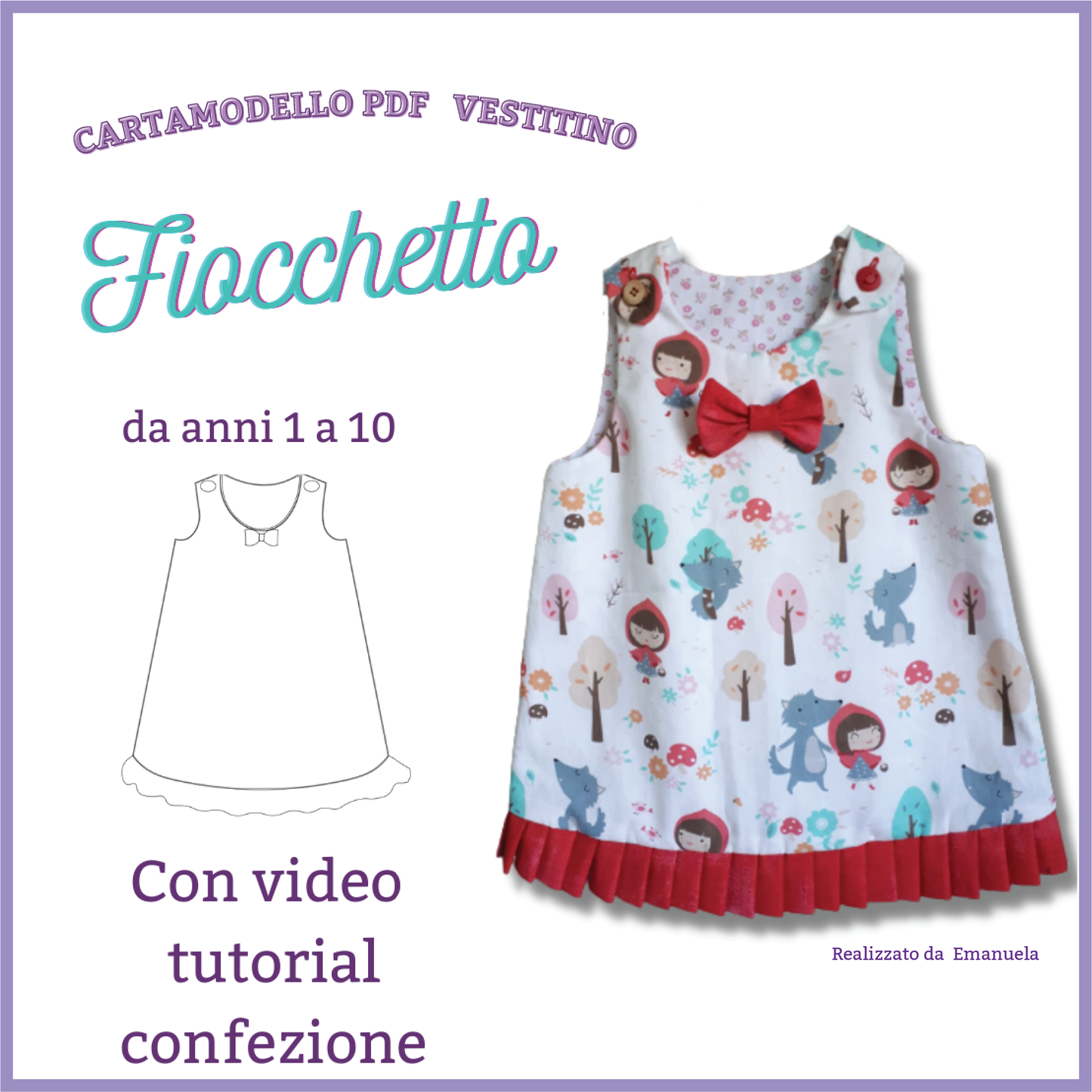 vestito reversibile CARTAMODELLO PDF bambina da anni 1 a 10 anni con tutorial