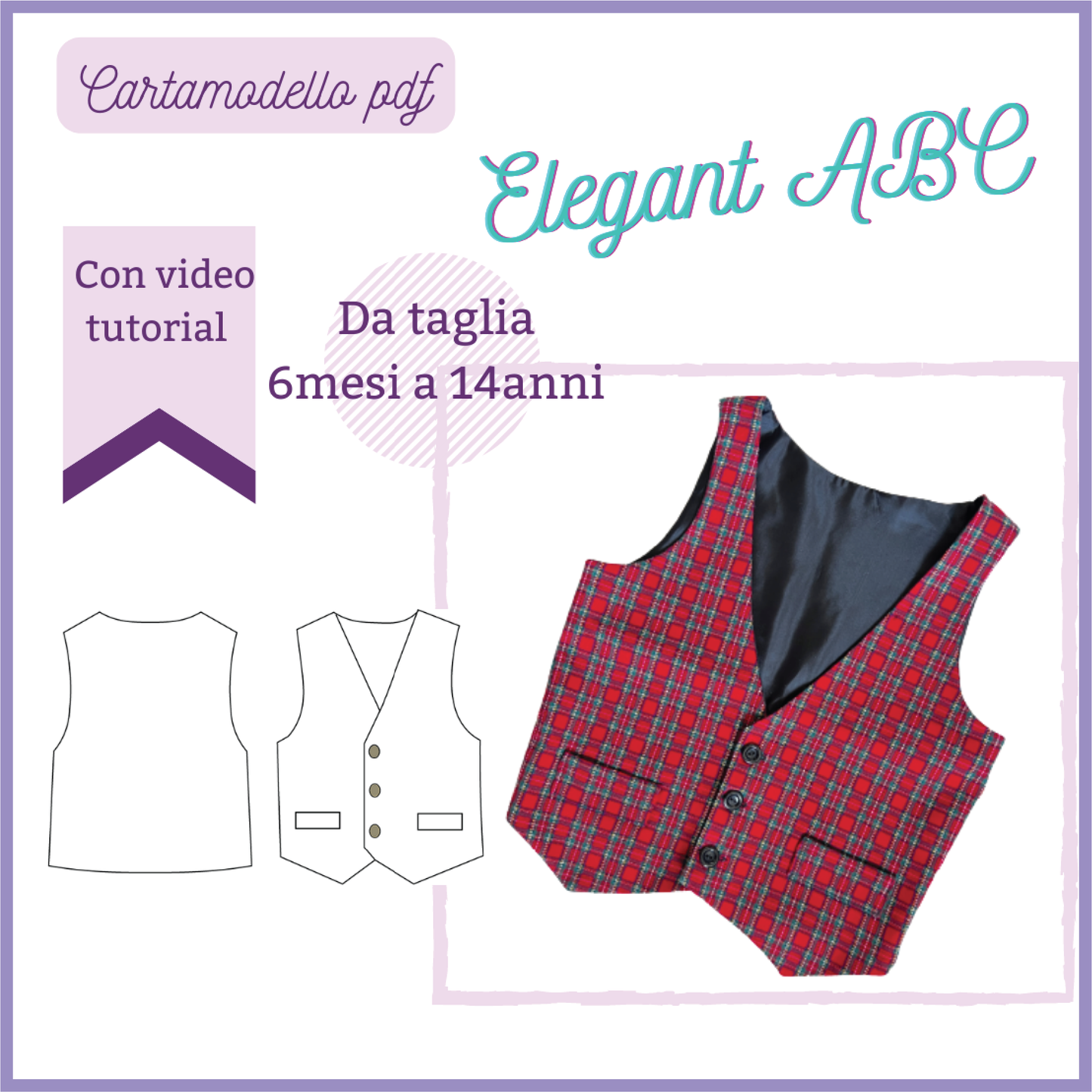 Gilet bambino CARTAMODELLO da taglia 6 mesi a 14 anni, Elegant ABC