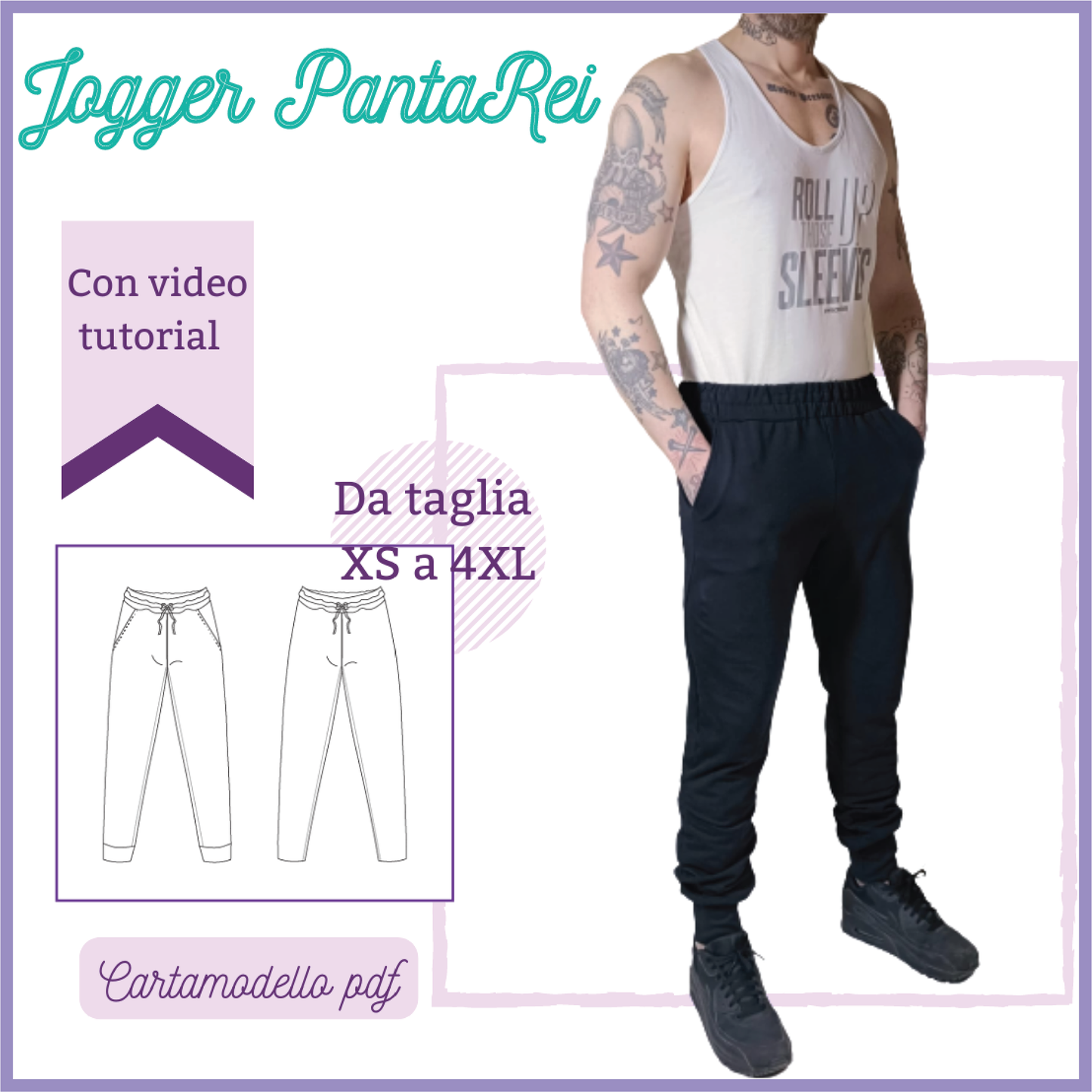 Pantalone jogger PantaRei CARTAMODELLO uomo da taglia XS a 4XL