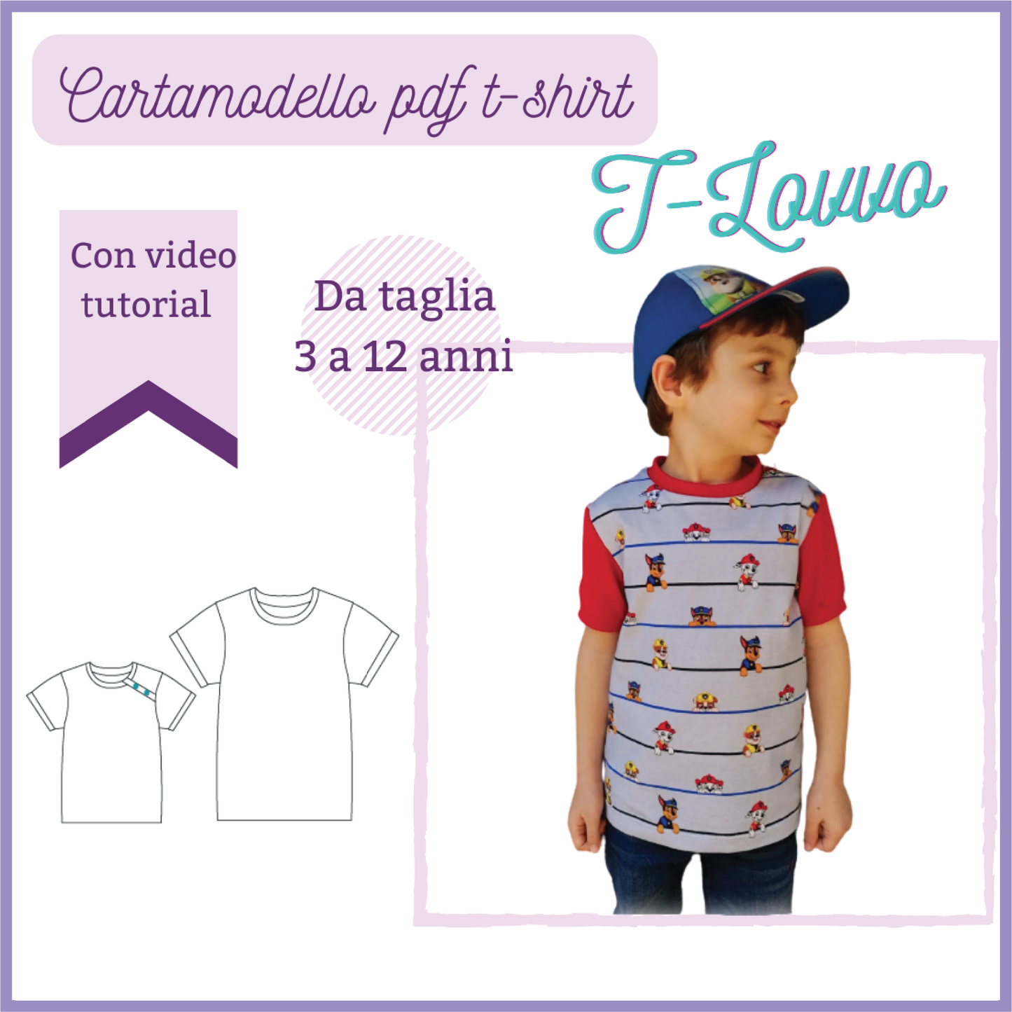 t shirt CARTAMODELLO bambino, da taglia 3 anni a 12 anni