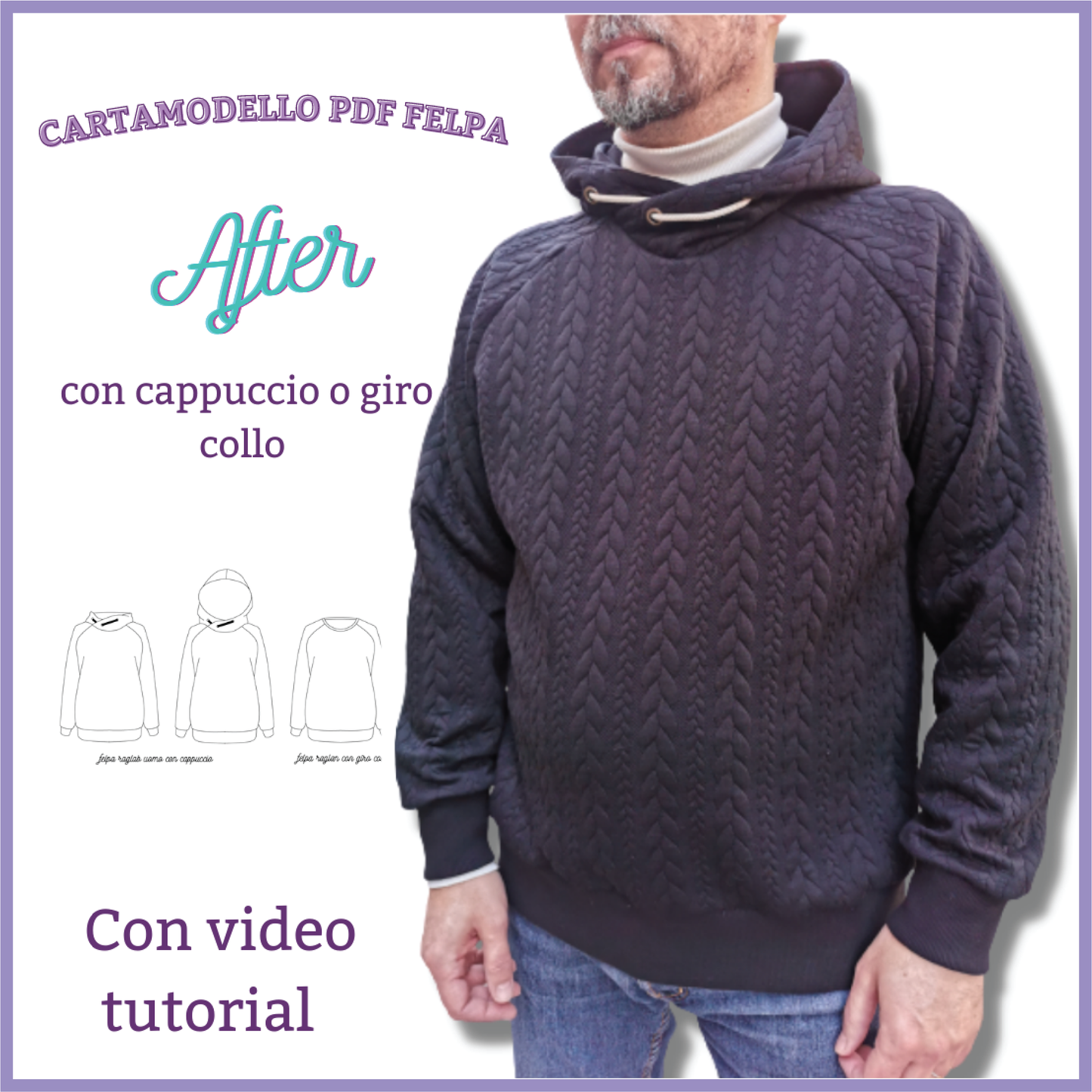 Felpa raglan uomo CARTAMODELLO da taglia S a 4xl con video confezione
