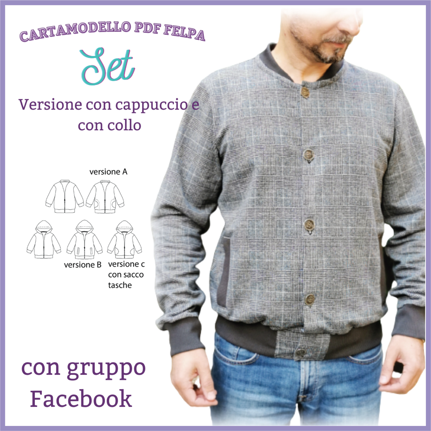 Felpa con zip o bottoni CARTAMODELLO uomo da tg xs a xxl