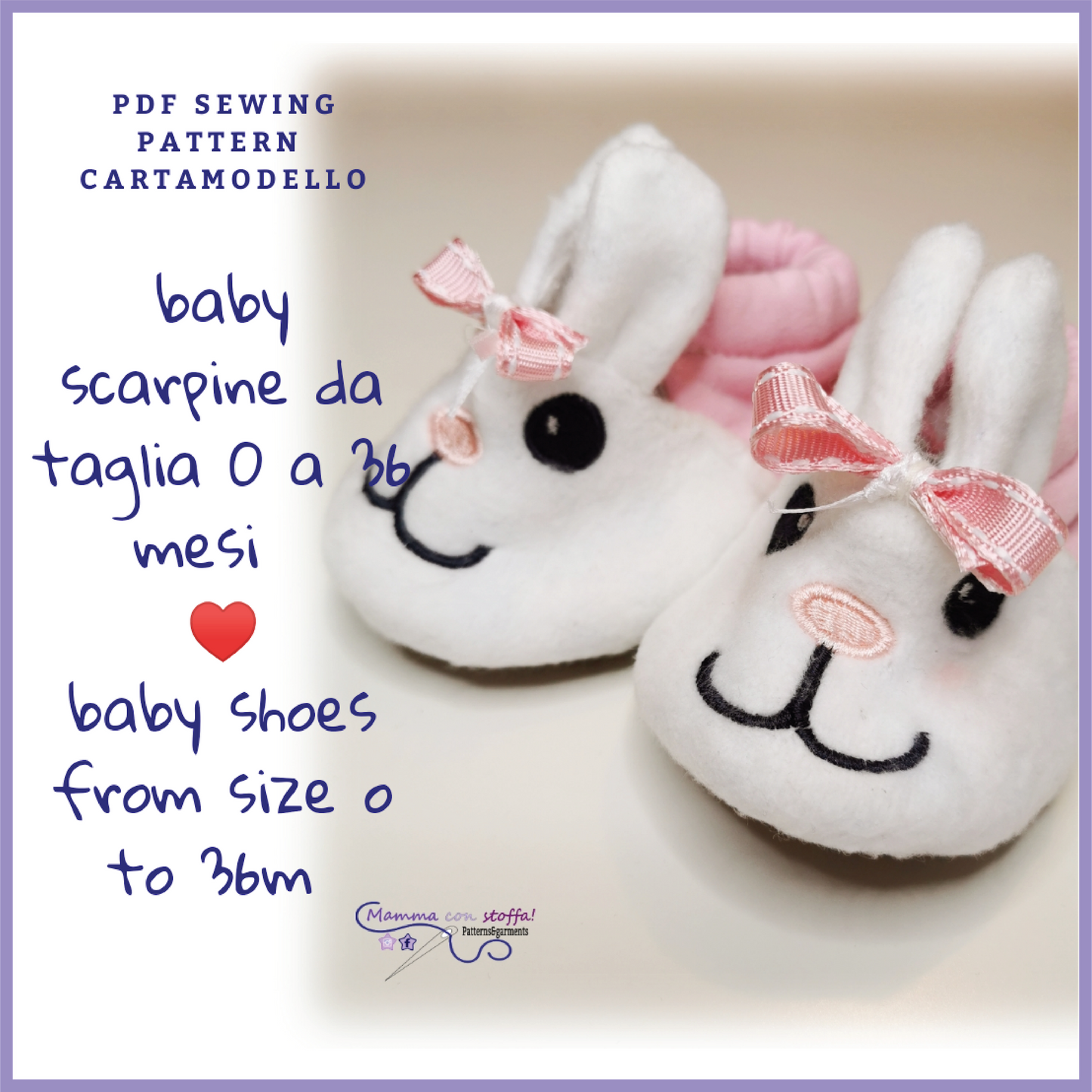 Pantofole neonato CARTAMODELLO PDF da 0 a 36 mesi