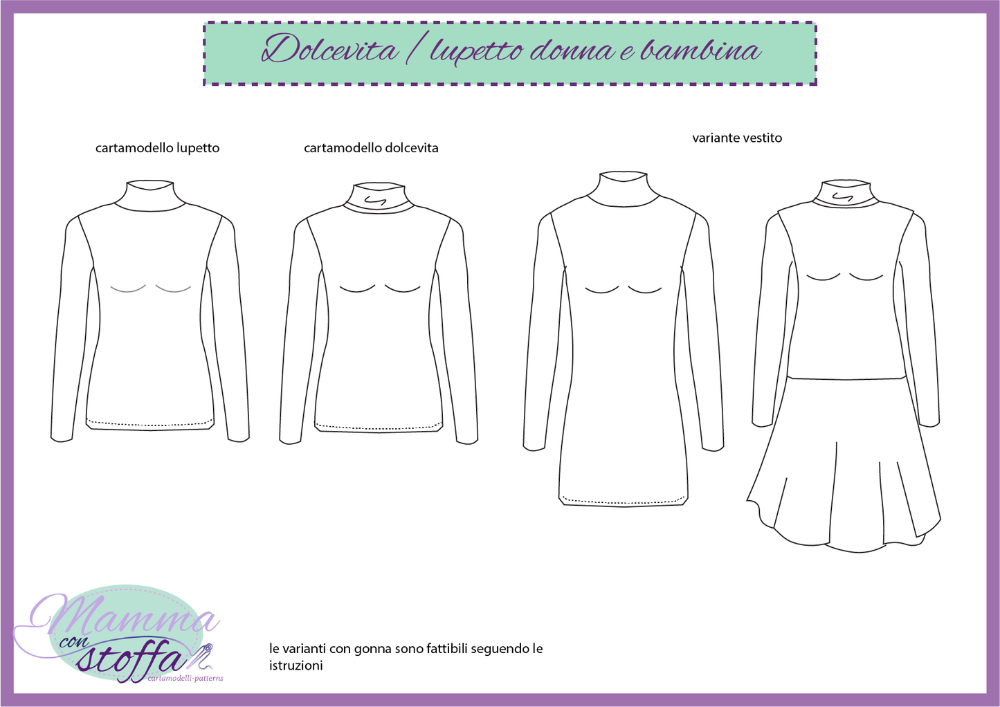 dolcevita -lupetto-vestito CARTAMODELLO PDF bambino 3 anni a 12 anni
