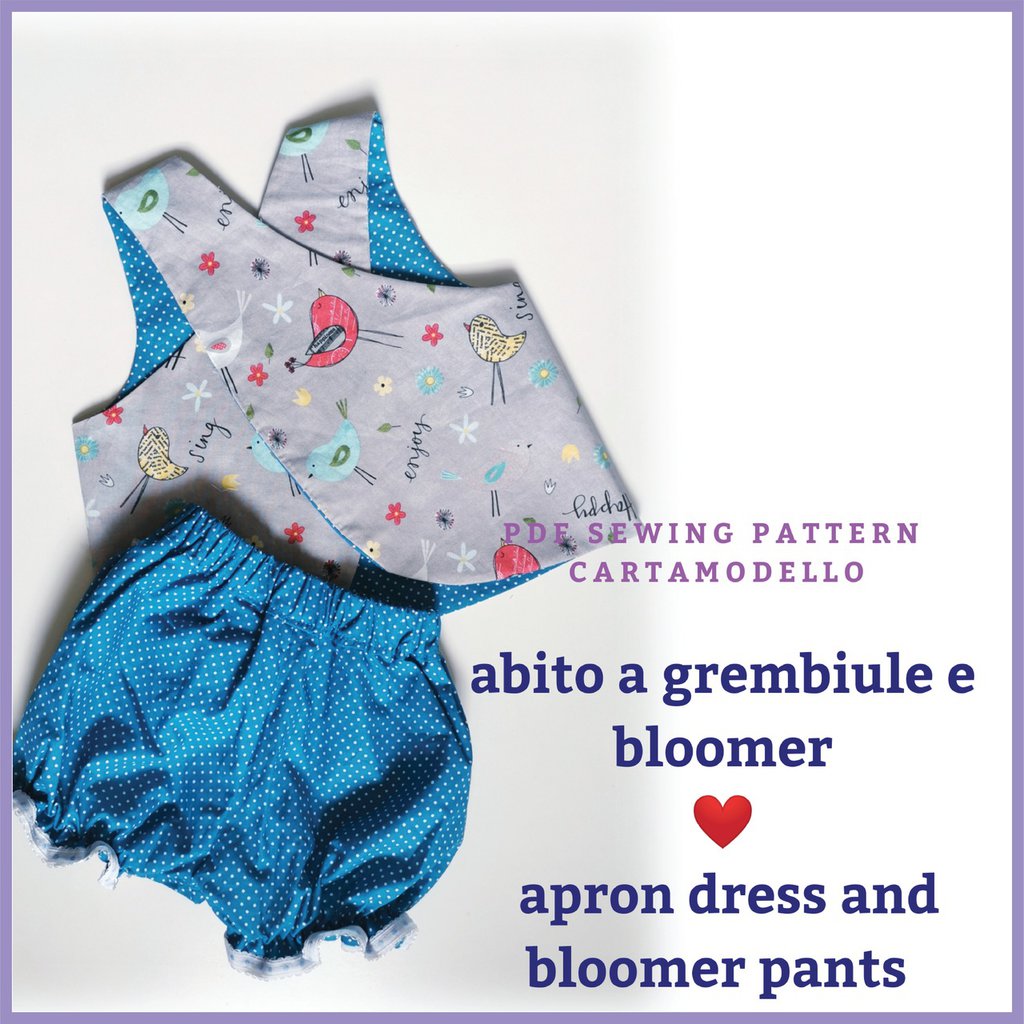 Completo vestito bloomer CARTAMODELLO PDF bambina 1-3 mesi 6 anni