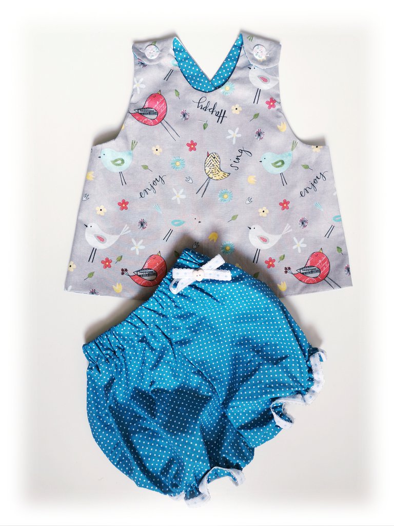 Completo vestito bloomer CARTAMODELLO PDF bambina 1-3 mesi 6 anni