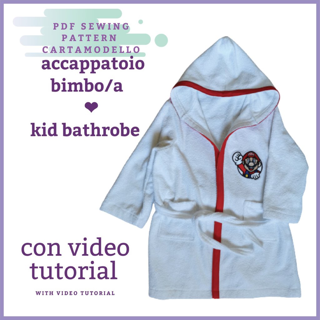 accappatoio vestaglia CARTAMODELLO PDF bambino da taglia 2 anni a 12 con video tutorial