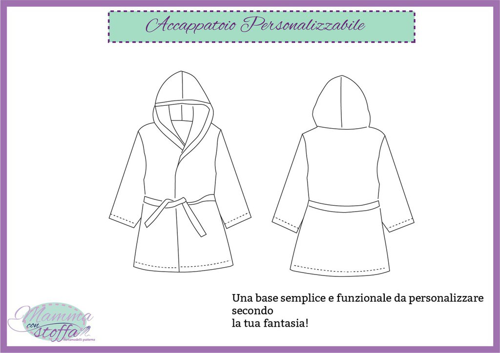 accappatoio vestaglia CARTAMODELLO PDF bambino da taglia 2 anni a 12 con video tutorial