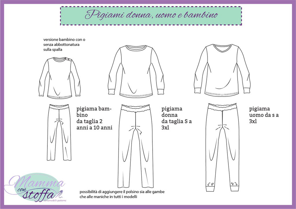 pigiama uomo CARTAMODELLO PDF da tagloa S a 3xl con video tutorial
