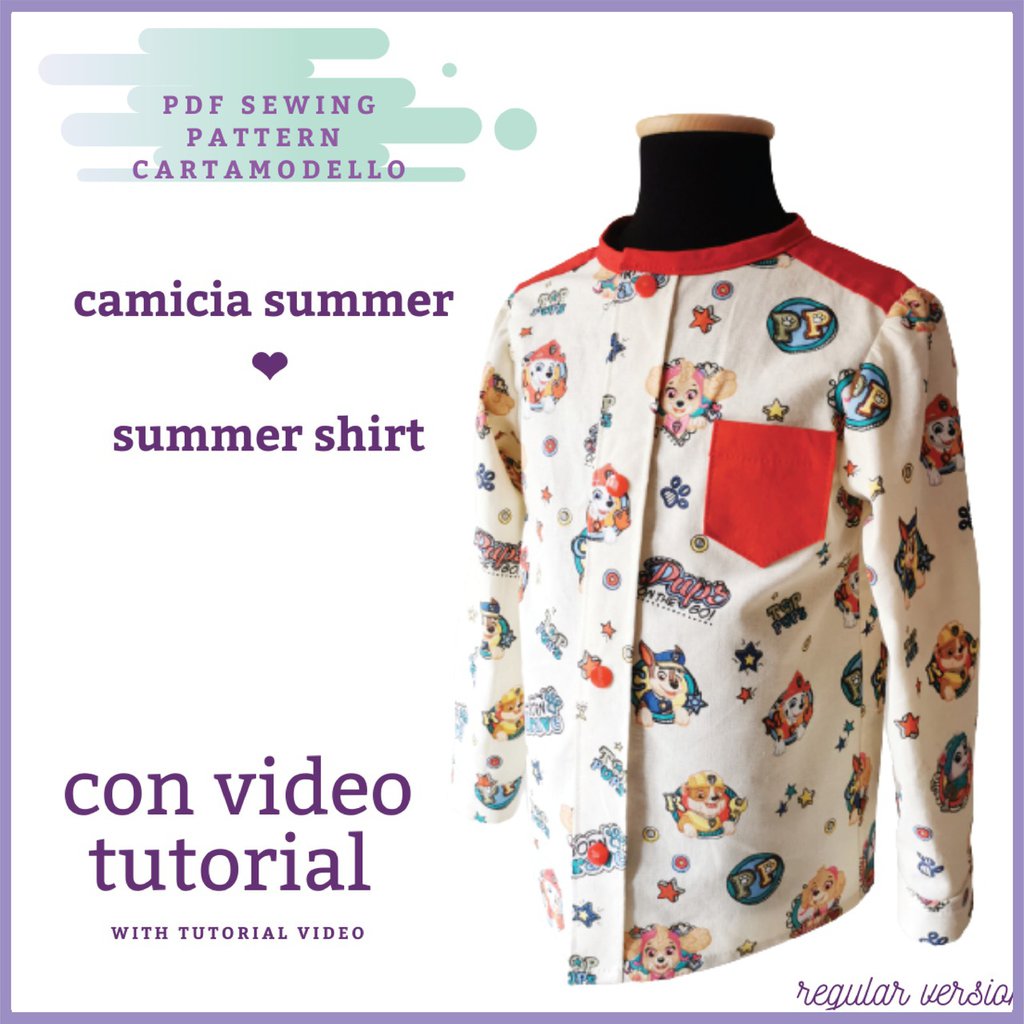 camicia CARTAMODELLO PDF bambino da 2 a 12 anni con video tutorial