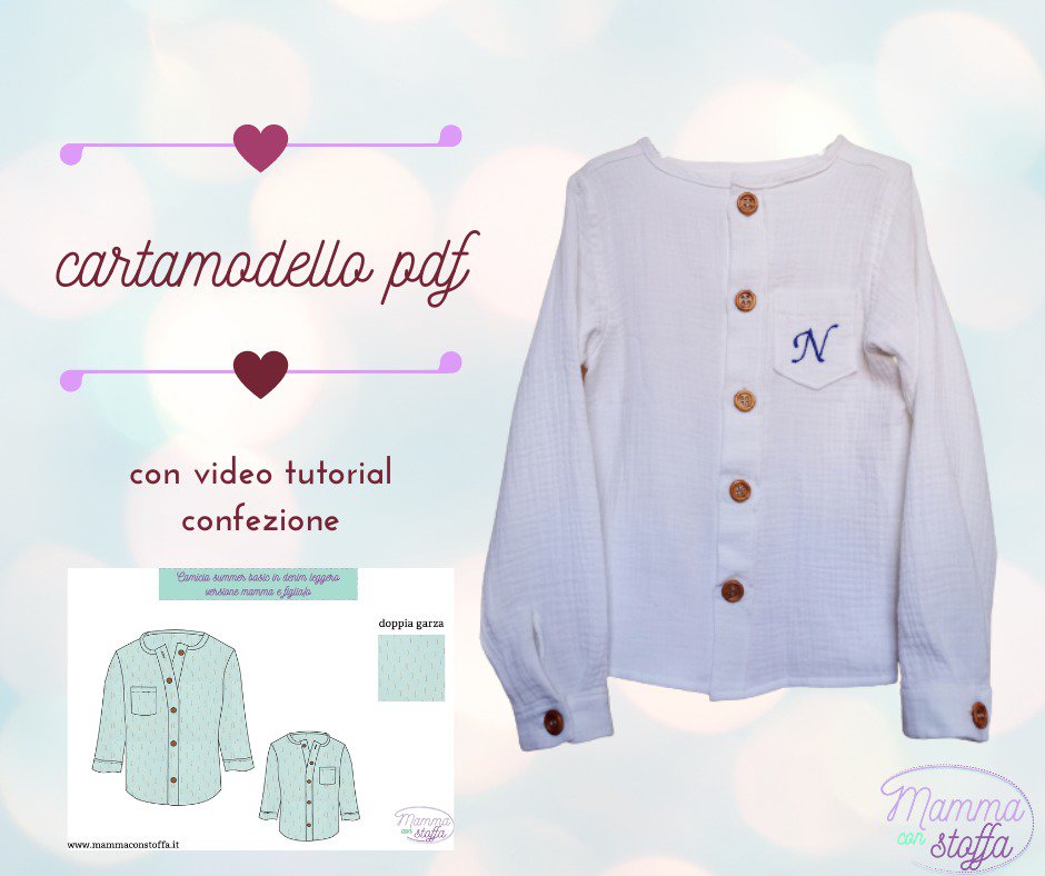 camicia CARTAMODELLO PDF bambino da 2 a 12 anni con video tutorial