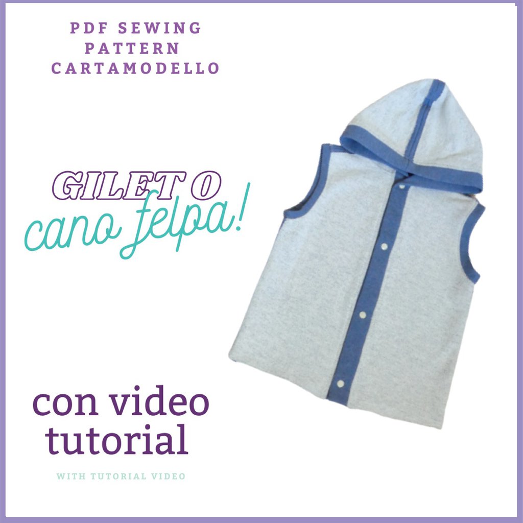 gilet-felpa CARTAMODELLO PDF bambino da taglia 2 anni a 12 anni con video tutorial