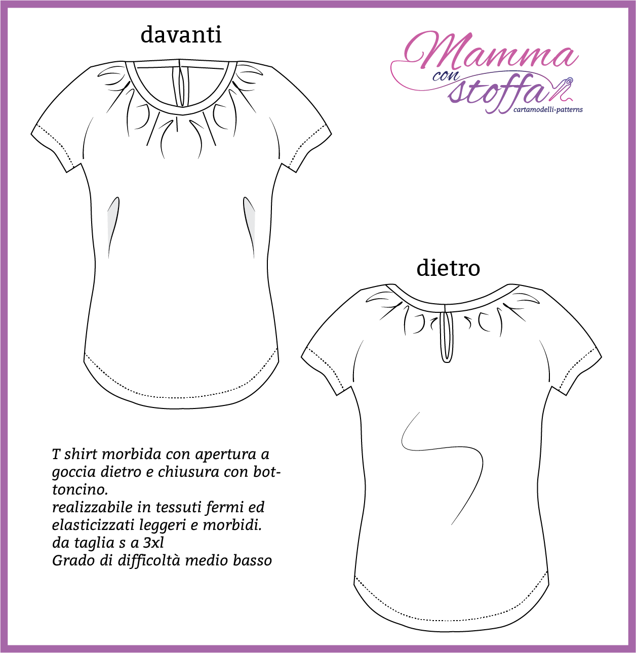 t shirt CARTAMODELLO PDF donna facile da taglia S a 3xl