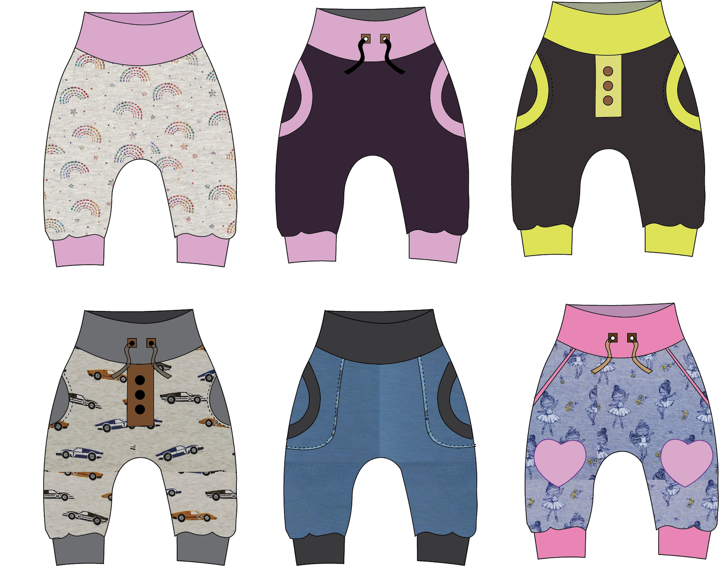 pantaloni harem CARTAMODELLO PDF neonato e bambino con video tutorial