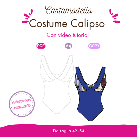 Costume intero  CARTAMODELLO Calipso donna da misura II° a IX°