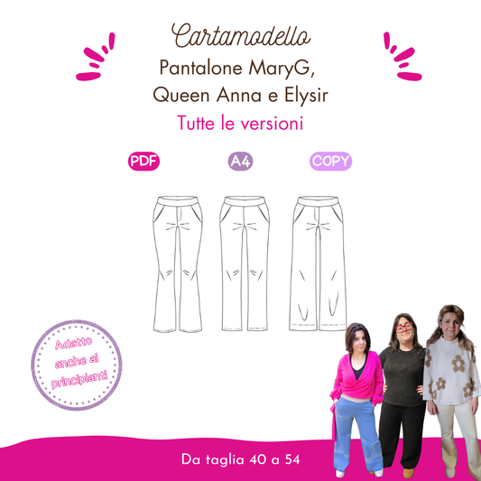 Pantalone donna 3 versioni: zampa, dritta e ampia sul fondo, Tutorial e cartamodello da taglia 40 a 56