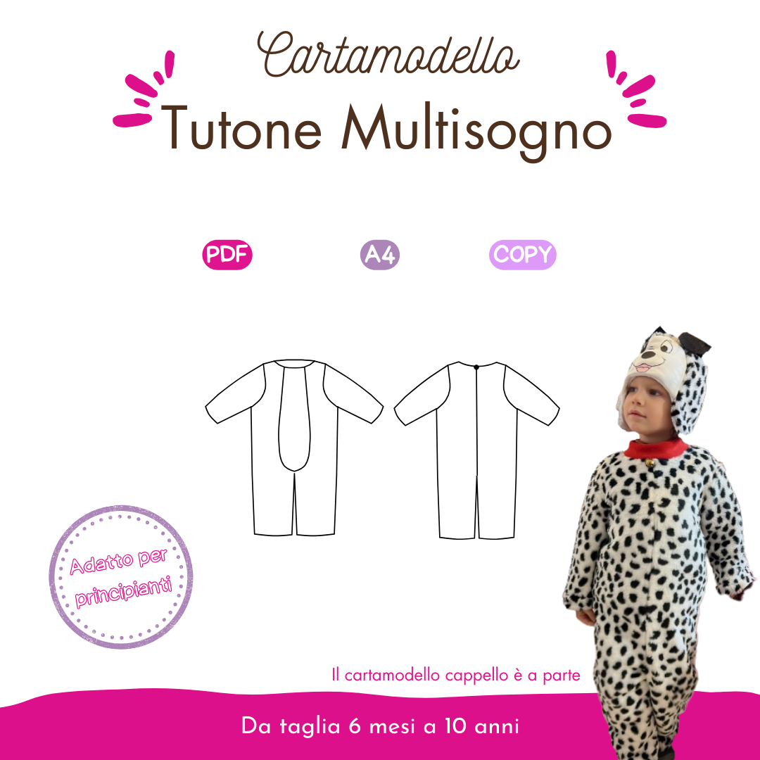 Tutone multiuso multisogno Tutorial con CARTAMODELLO bambino da 6 mesi a 10 anni