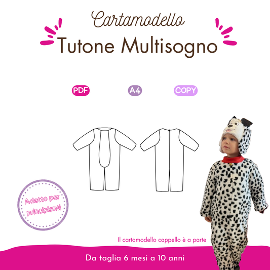 Tutone multiuso multisogno Tutorial con CARTAMODELLO bambino da 6 mesi a 10 anni