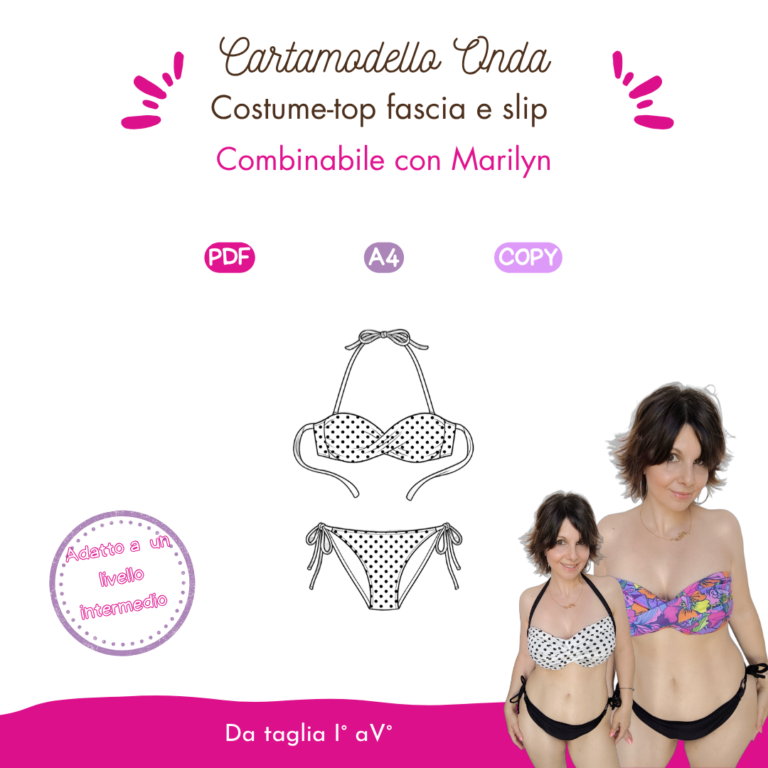 Costume top fascia e slip CARTAMODELLO Onda da taglia I° a V°