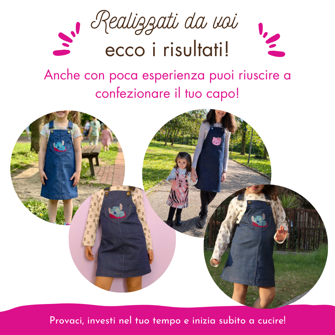 Salopette vestito bambina Millennial Lucy VIDEO E CARTAMODELLO da taglia 1 anno a 12 anni