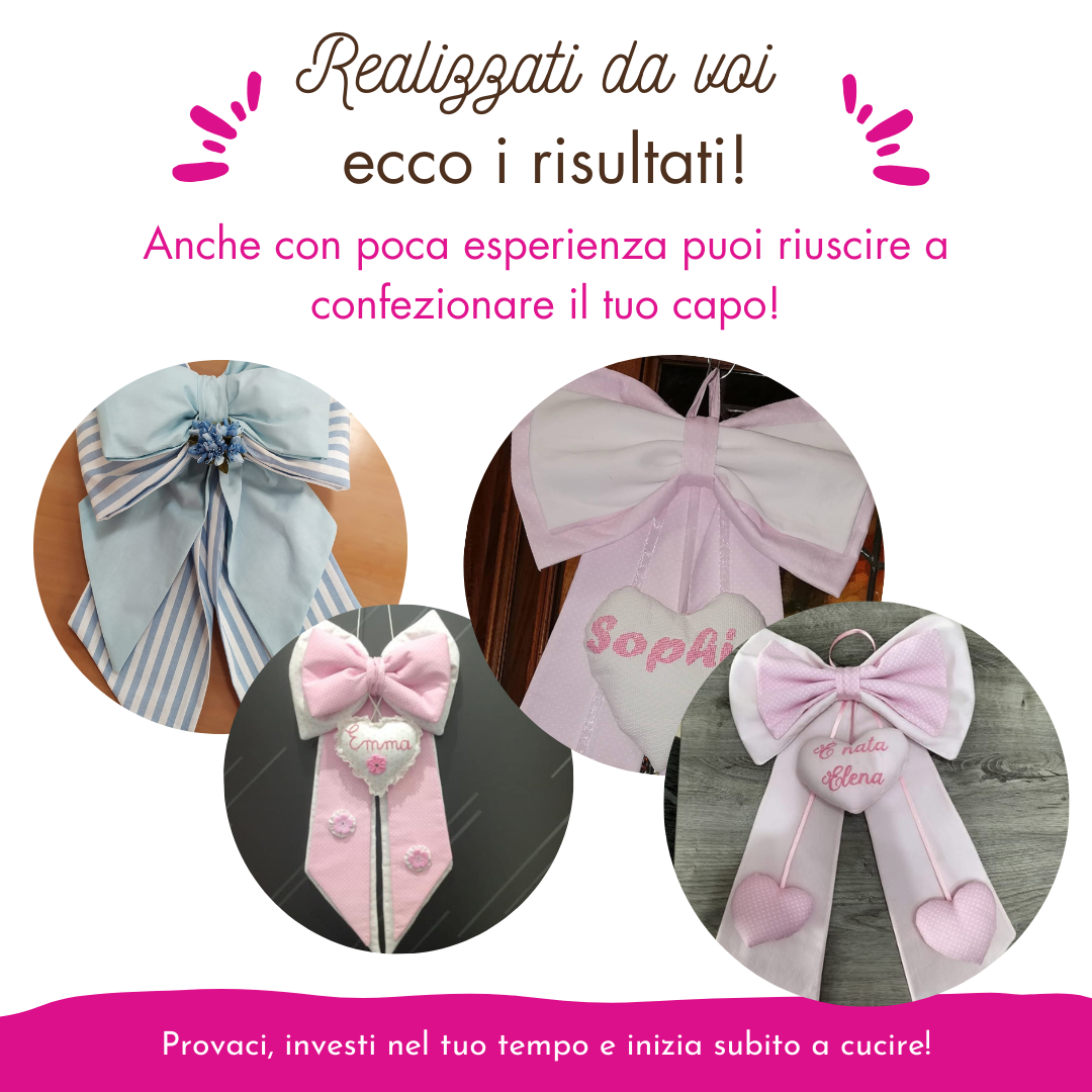 Fiocco Nascita o ornamentale CARTAMODELLO con VIDEO tutorial  in tre misure