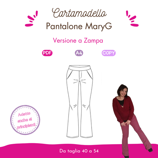 Pantalone donna versione ZAMPA MaryG, Tutorial e cartamodello da taglia 40 a 56