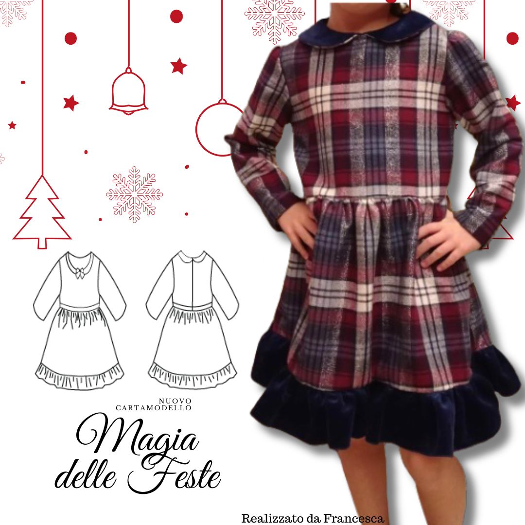 Vestito bambina CARTAMODELLO PDF magia delle feste da taglia 1 anno a 10 anni