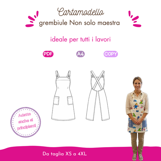 Grembiule maestra Cartamodello o grembiule da lavoro  " non solo maestra" da taglia S a 5XL