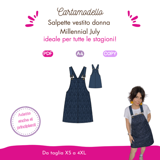 Salopette donna Millennial July VIDEO TUTORIAL E CARTAMODELLO da taglia XS A 4XL