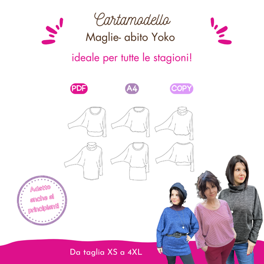 Maglia-top-vestito CARTAMODELLO PDF donna da taglia xs a 4xl
