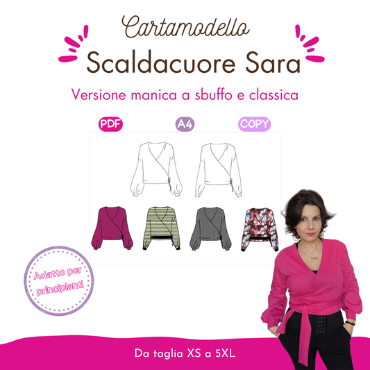 Cardigan scaldacuore Sara donna CARTAMODELLO con VIDEO tutorial  da taglia XS a 5XL