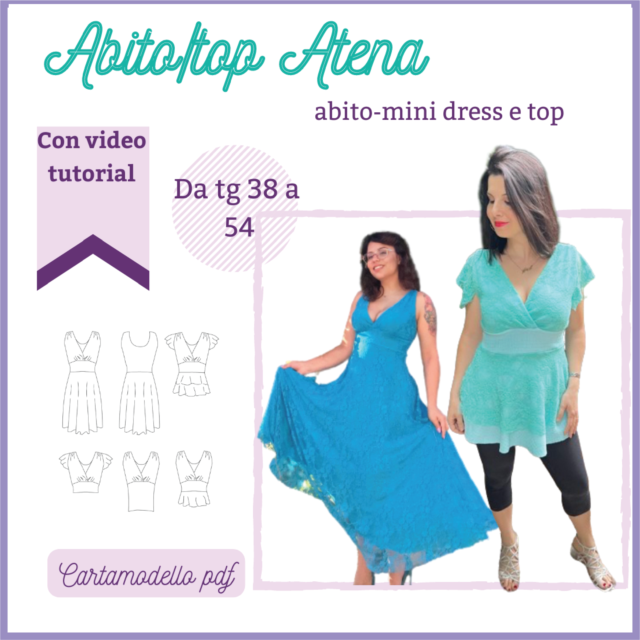 Cartamodello abito donna ATENA da taglia 38 a 54 – mammaconstoffashop