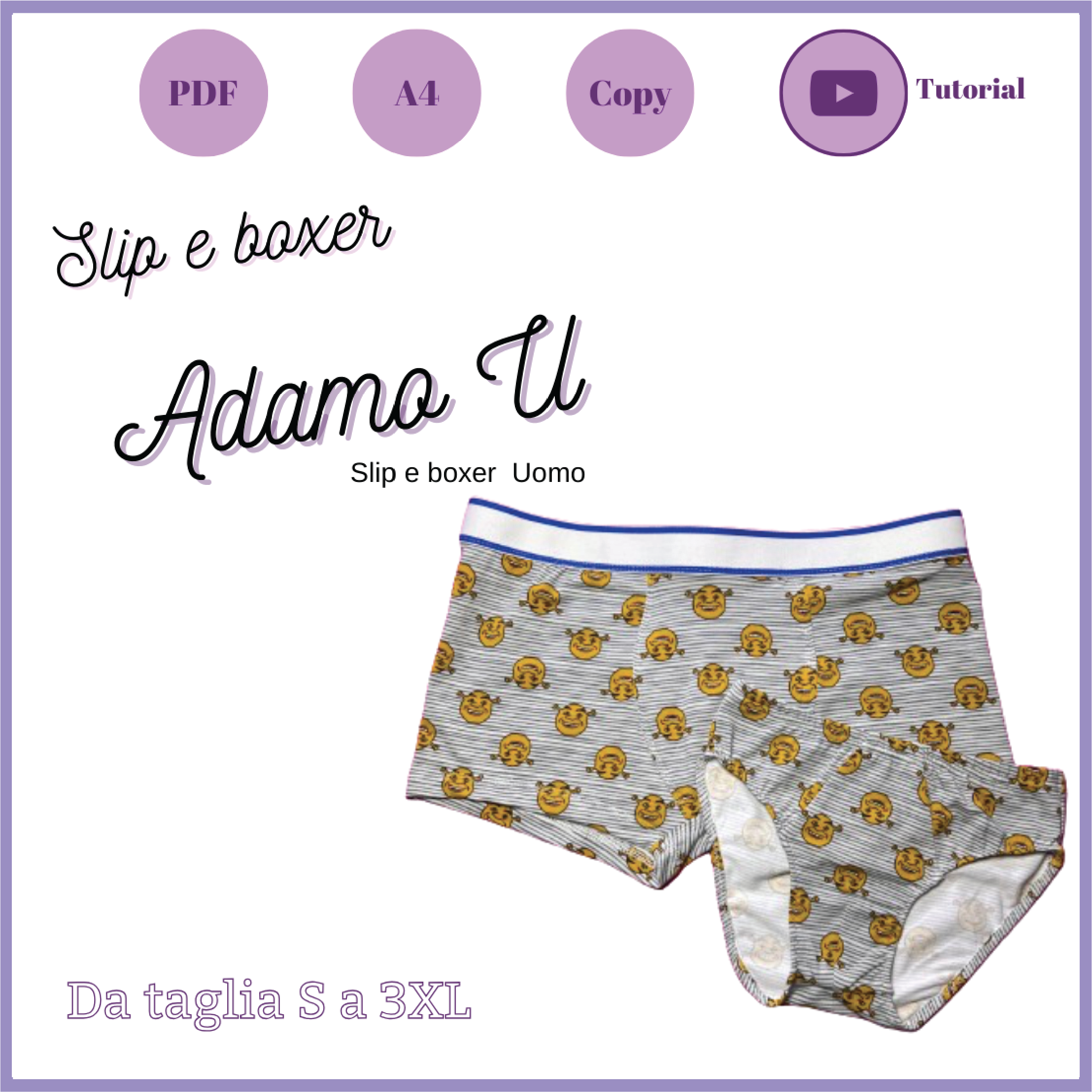 kit slip e boxer CARTAMODELLO pdf uomo da taglia S a 3xl