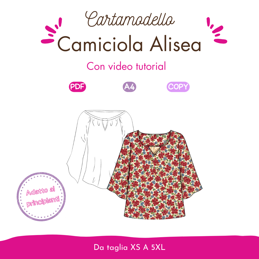 Camiciola Alisea  CARTAMODELLO donna da taglia XS a 5Xl
