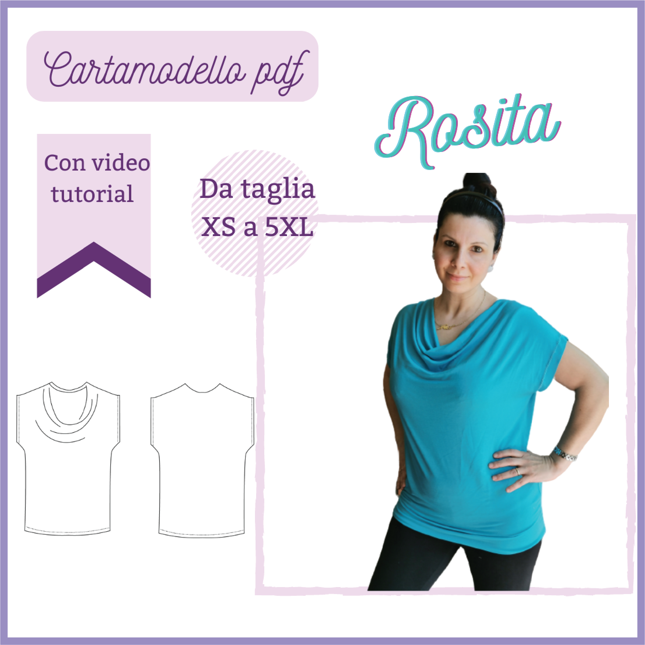 T shirt CARTAMODELLO PDF donna Rosita da taglia XS a 5xl
