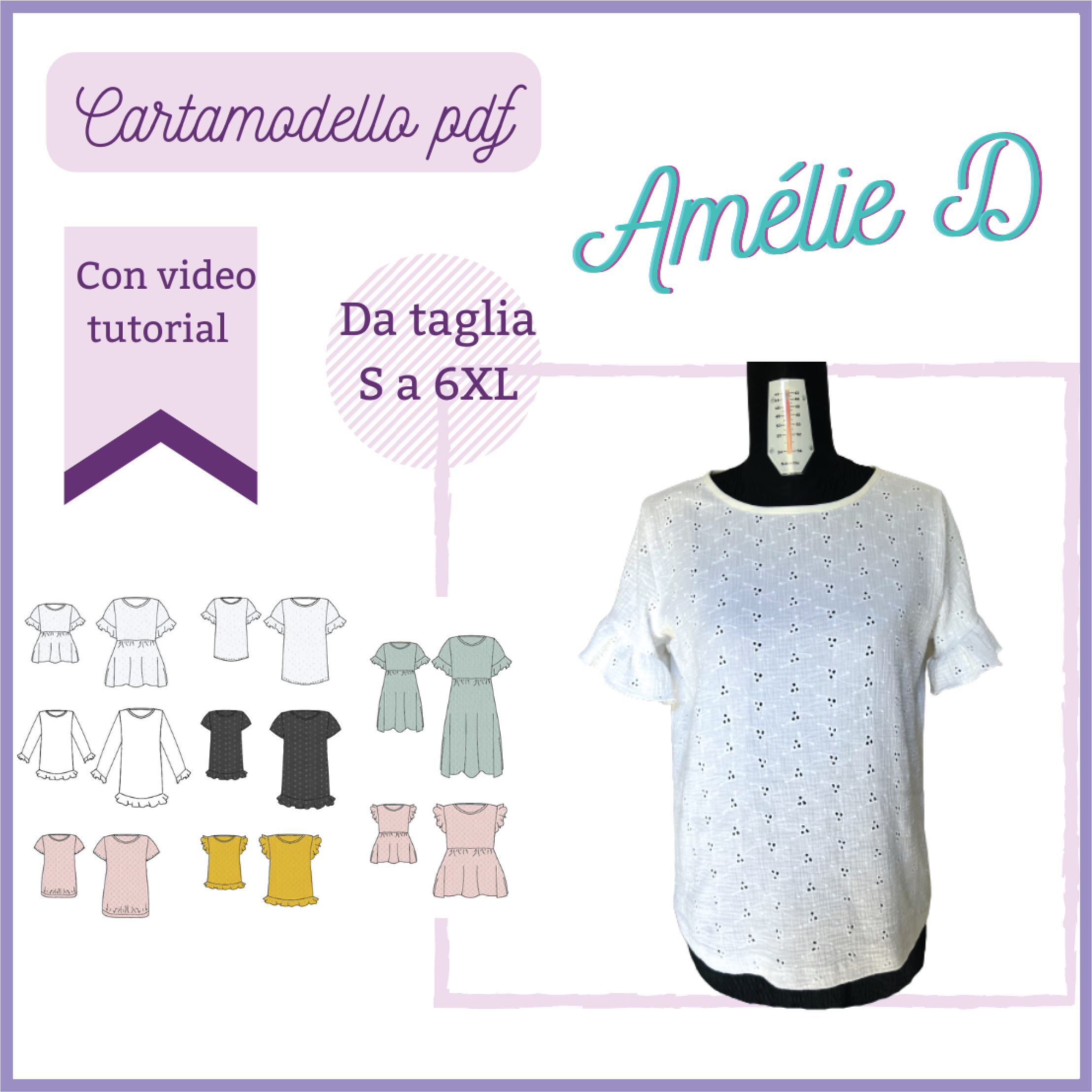 Blusa-vestito CARTAMODELLO donna multi versione Amélie, tg S a 6Xl –  mammaconstoffashop